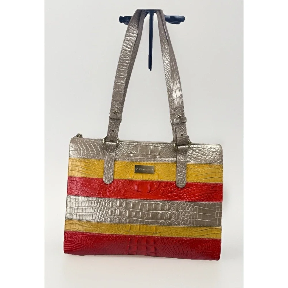 Brahmin Mandy Vineyard Fizz Tricolor Croc Embossed‎ Leather Tote handbag Rare
